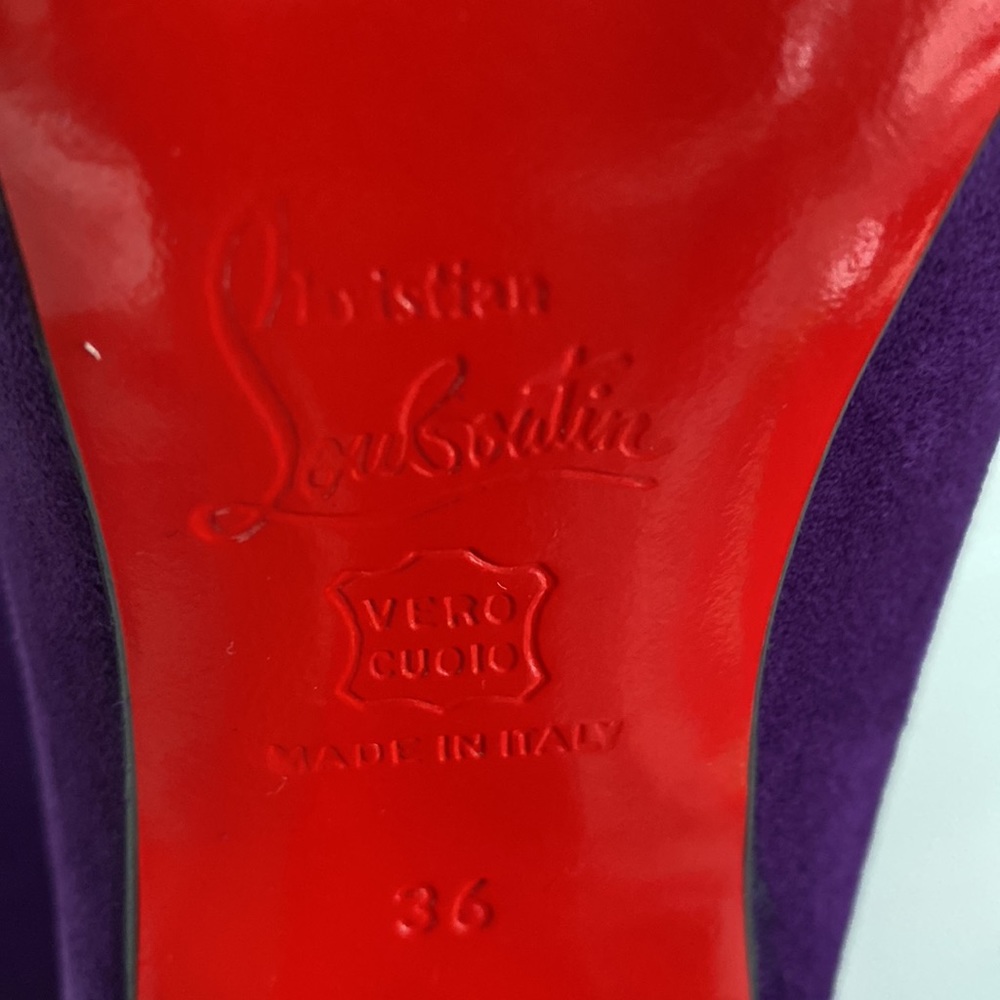 SOLD Christian Louboutin Babel 100mm Purple Suede boots size 36 - Picture 13 of 17